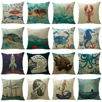 mermaid sea turtle pattern cotton linen throw pillow cushion cover car home bed decoration sofa bed decorative pillowcase