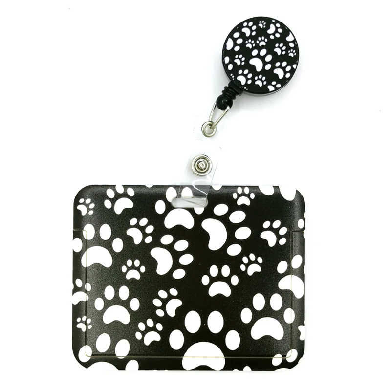

Black Dogs Paws Cute Credit Card Cover Lanyard Bags Retractable Badge Reel Student Nurse Exhibition Enfermera