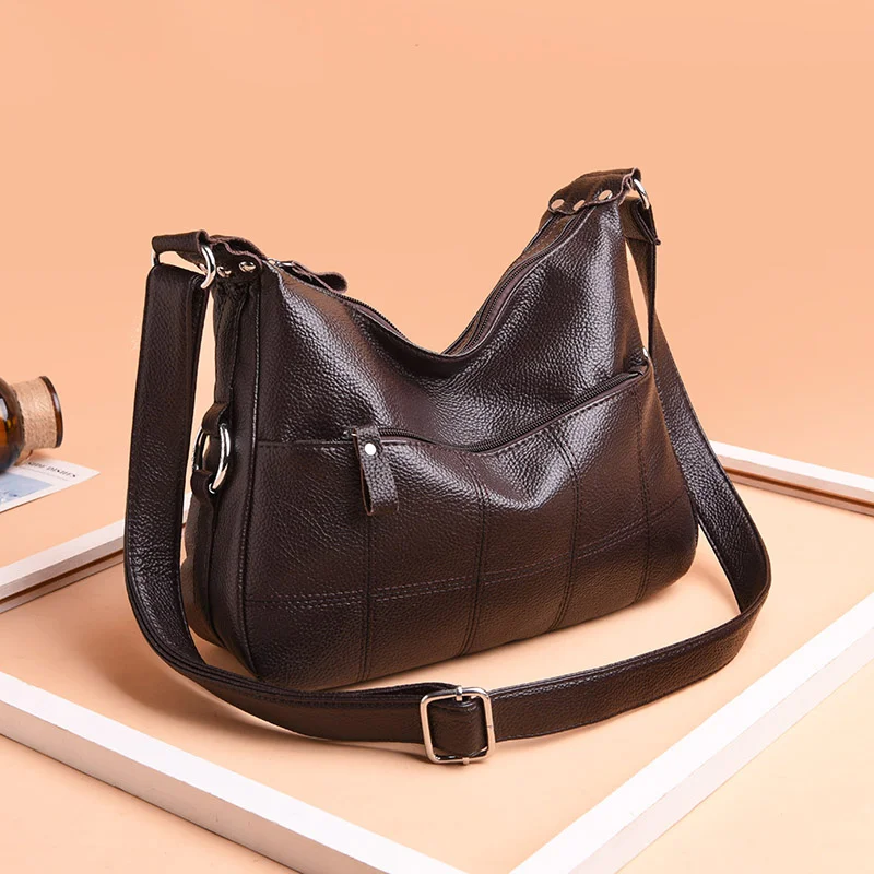 Женская сумка мессенджер из мягкой кожи с 2 карманами сумки известных брендов