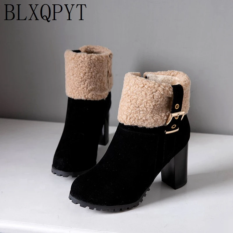 Женские Теплые ботильоны BLXQPYT большого размера 33 50Winter женские высокие ботинки на