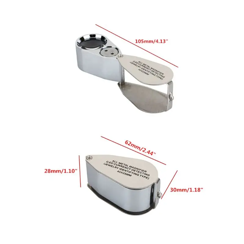 

40X25mm Mini Foldable Magnifier Metal Illuminated Magnifying Glass LED Light