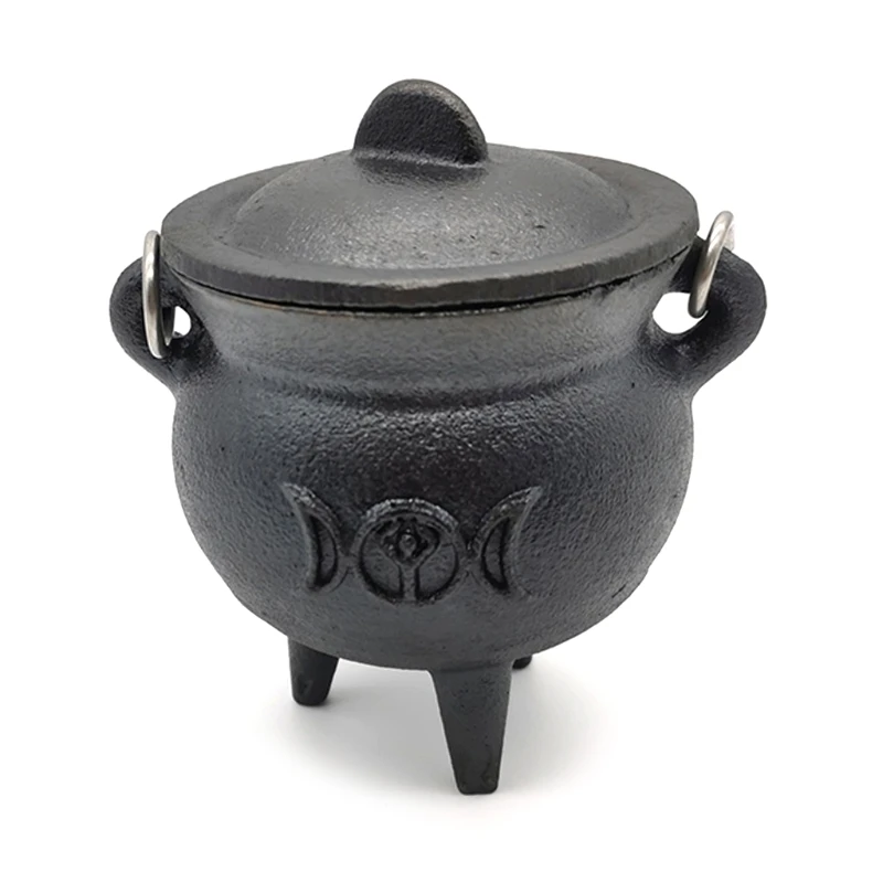 

Iron Cauldron with Lid Handle Moon Phase Witch Pot Incense Burning Pot Blessings
