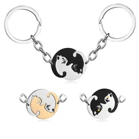 original keychains black and white kitten hugs keychain fashion couple pendant keychain wedding gift car key holder jewelry