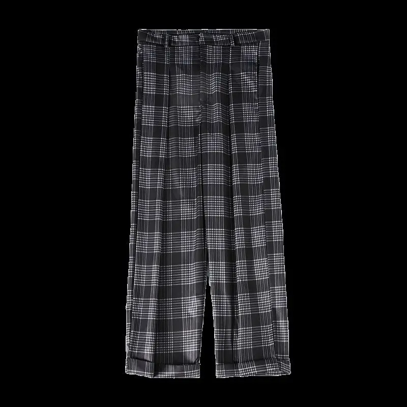 

Spring And Summer Plaid Pants Men's Fashion Retro Casual Pants Men Streetwear Korean Loose Hip-hop Wide-leg Pants Mens Trousers