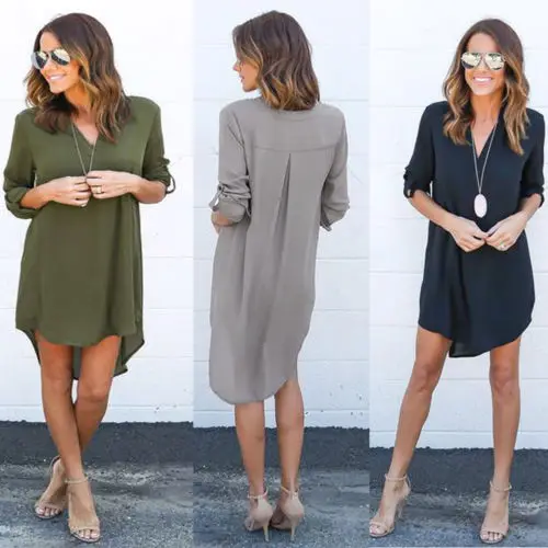 Женское шифоновое платье-блуза с длинным рукавом и V-образным вырезом | Женская