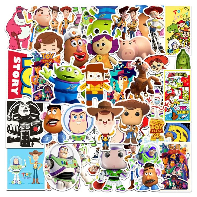 Etiqueta engomada de Toy Story de Disney, equipaje est&eacute;tico, piano, guitarra, sin repetidas, dibujos animados, 53 Uds.-0