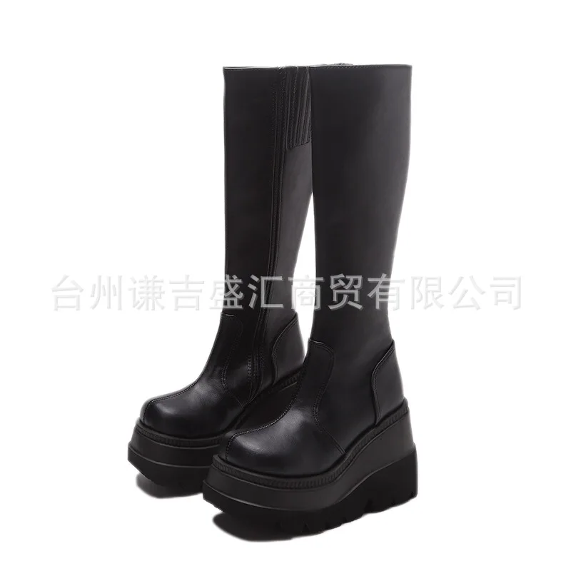 

43 style thick soled boots motorcycle knight boots below the knee big head show thin high tube boots female