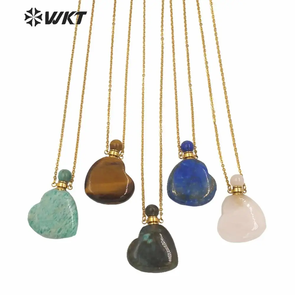 

WT-N1249 Amazing Female Sweater Necklace Colorful Heart Stone Perfume Bottle Necklace 18inch As Women Birthday Gift