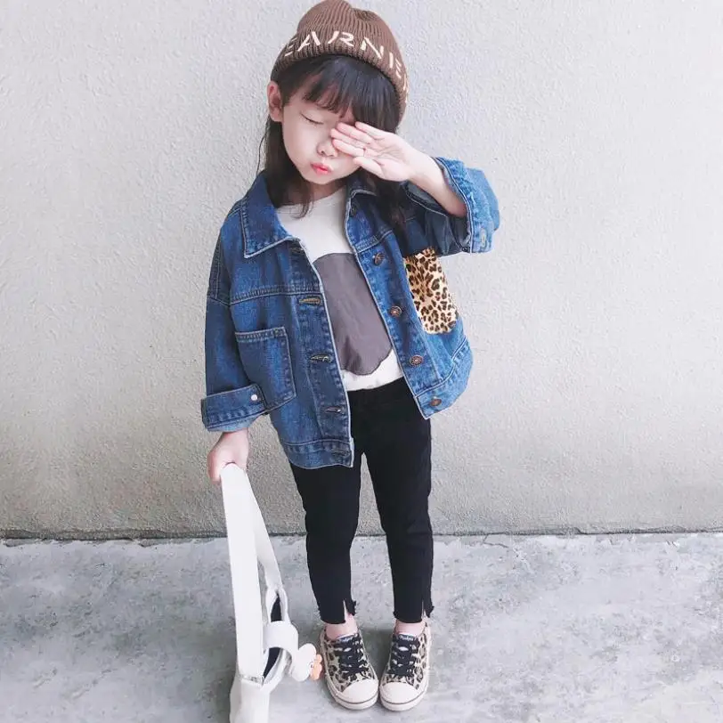 Джинсовые куртки в стиле пэчворк с леопардовым принтом для маленьких девочек