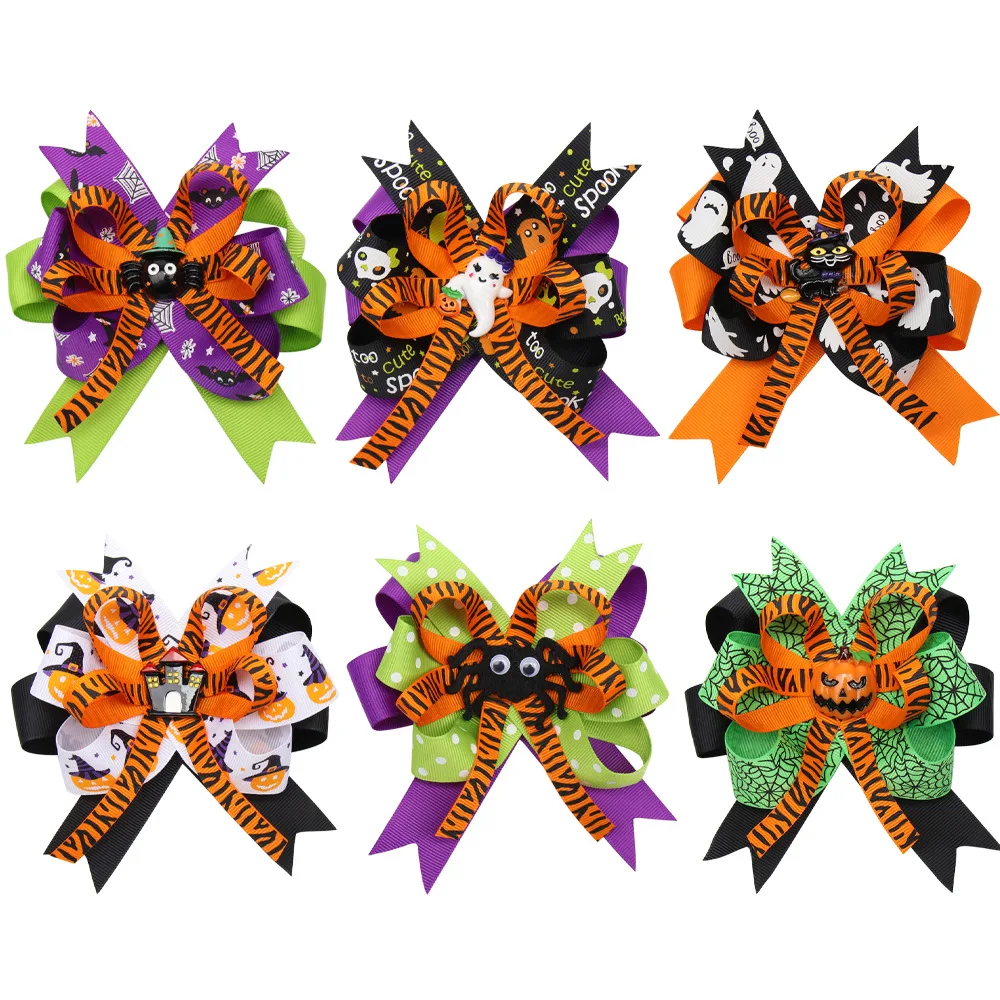 

Children Headdress Sweet Hair Accessories Halloween Pumpkin Spider Pattern Hairpin Bow Accessories Girl Baby Hairpin Multicolor