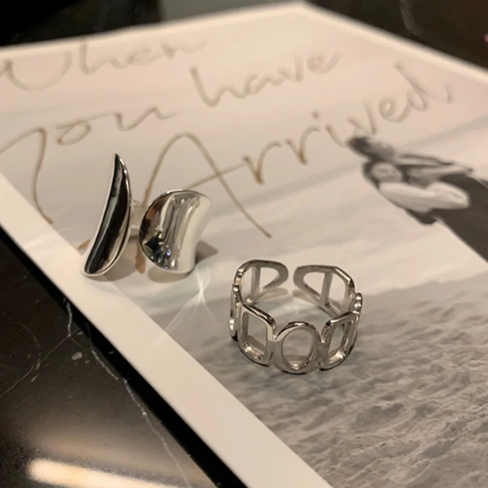 

Minimalist Silver Width Rings for Women New Fashion Creative Hollow Geometric Handmade Party Jewelry Gifts