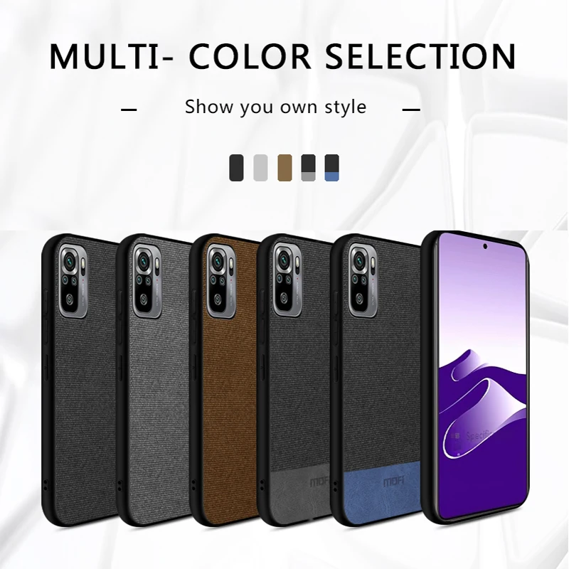 

MOFI Case For Xiaomi Redmi Note 10s Luxury Fabric Leather Back Cover Case Shockproof Black Blue For Redmi Note 10 S Funda Capa