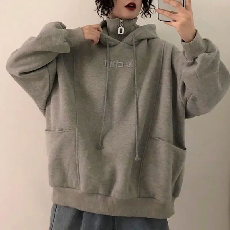 

Fake two-piece sweatshirt high-necked men plus cashmere trend handsome loose hooded embroidery coat thick spring autumn hoodies