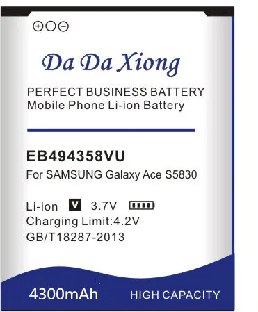 Аккумулятор EB494358VU 4300 мАч для Samsung Galaxy Ace 5830 S6802 B7510 i569 i579 i619 S5660 S5670 S5830I S5838 S6102 S6108
