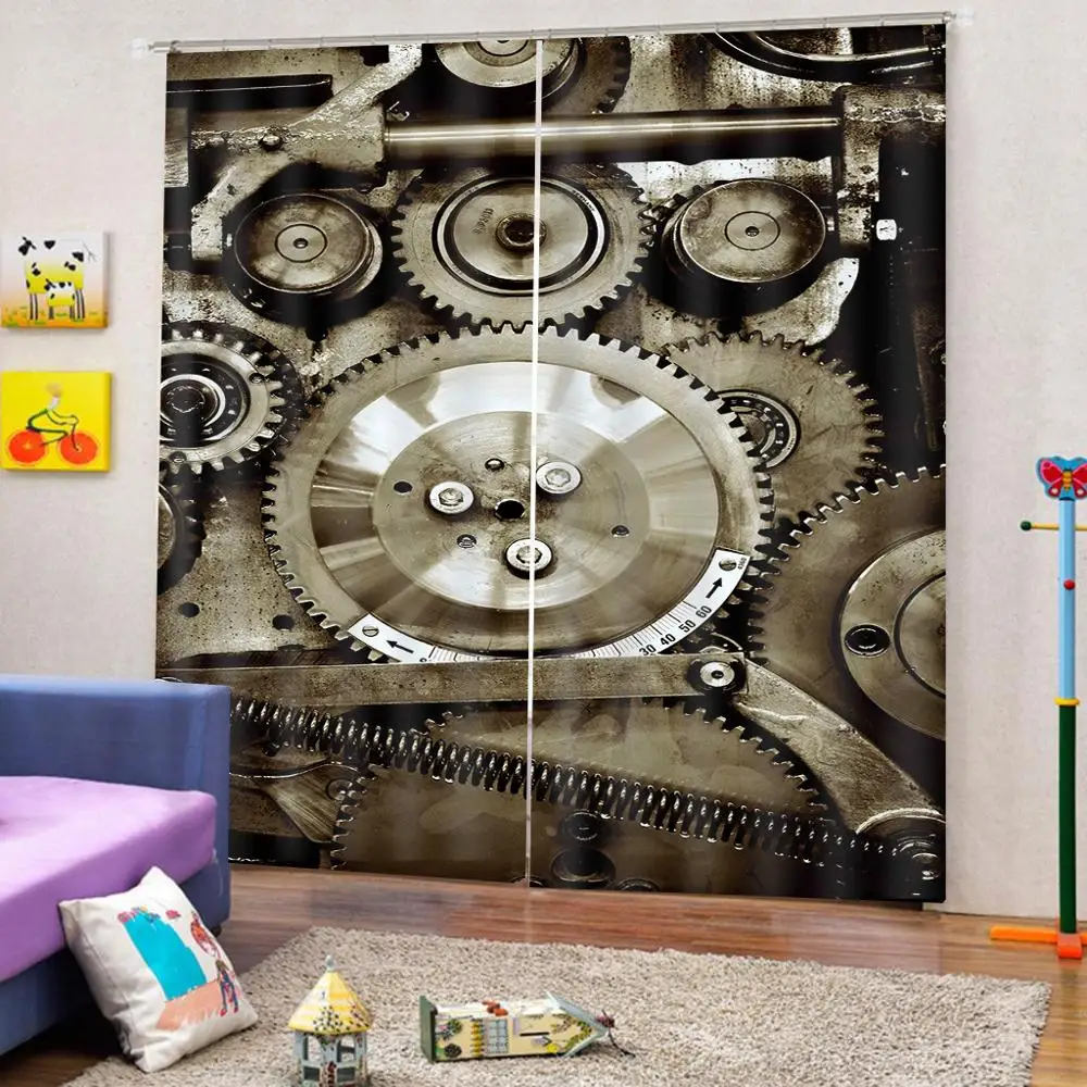 Подгоняемый Размер Ретро шестерни оконные занавески s для гостиной плотная