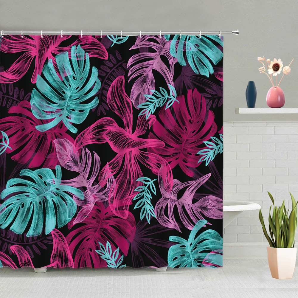 

Тропическая душевая занавеска С пальмовыми листьями, настенная подвесная занавеска С 3d рисунком растений, цветов, настенная занавеска С кр...