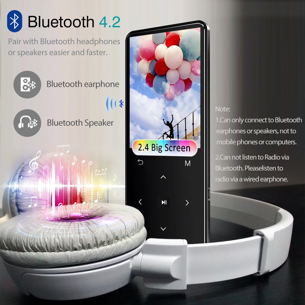 Редант MP3 с Bluetooth и Динамик сенсорных клавиш 2 4 "Экран Hi Fi плеер Walkman MP 3 Flac