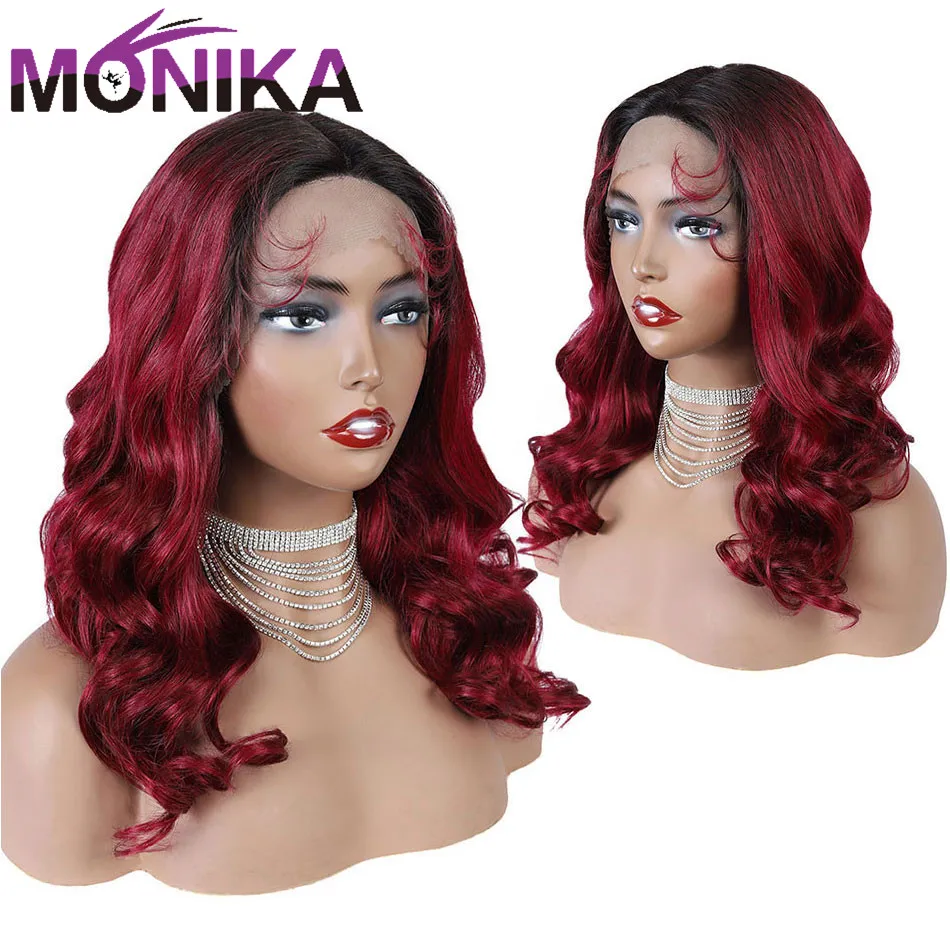 Monika 1B 99J Омбре человеческие волосы парик T часть кружева парики бразильские