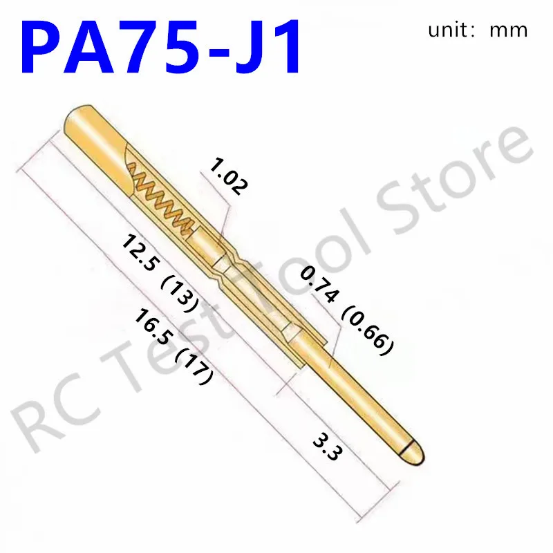 

100PCS PA75-J1 Spring Test Probe PA75-J Test Pin Test Tool 15.8mm Dia 1.02mm Gold Needle Tip Dia 0.74mm Pogo Pin P75-J P75-J1