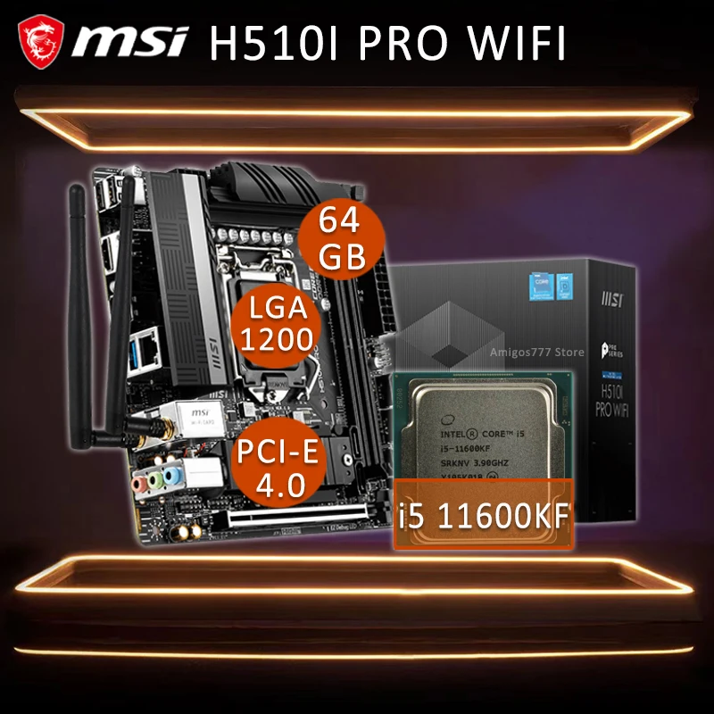 

MSI MSI H510I PRO WIFI Motherboard With Intel Core i5 11600KF Motherboard Combo DDR4 11th-Gen Intel CPU H510 Placa-mãe 1200 New
