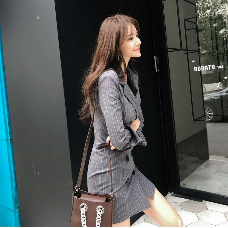 

Autumn and Winter New Korean Fashion Elegant Slimming Stripes Business Suit and Dress