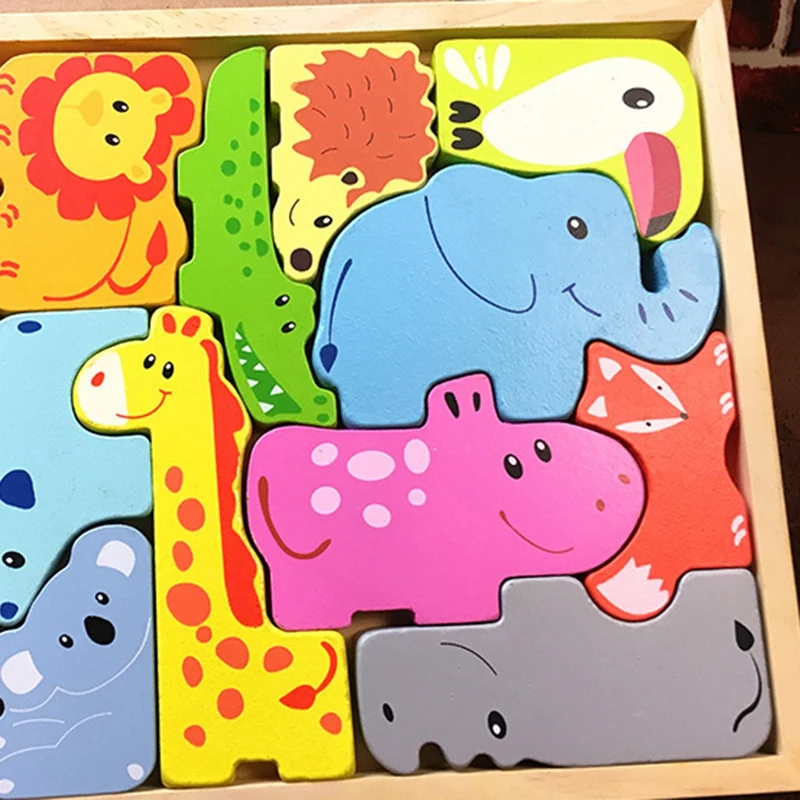 

Kids Materials 3D Puzzles Animals Clever Board Educational Wooden Toys for Children Juguetes