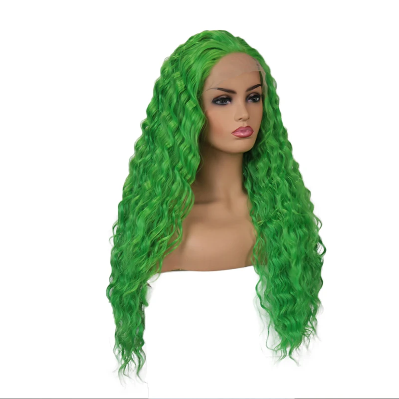 Парик QUINLUX для женщин зеленые синтетические волосы на сетке спереди с боковой