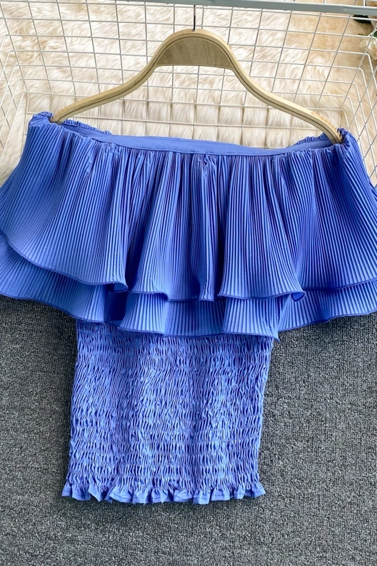 

2021 Summer New One-shoulder Loose Ruffled Shirt Western Style Slim Thin Top Short Sleeve