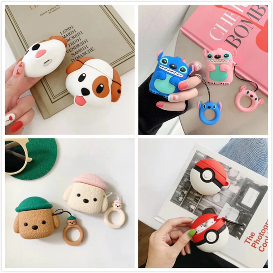 Чехол для AirPods с 3D рисунком стежка, чехол для наушников s для Apple Airpods 2, чехол, забавные аксессуары, Защитные Чехлы, кольцо на палец, ремешок
