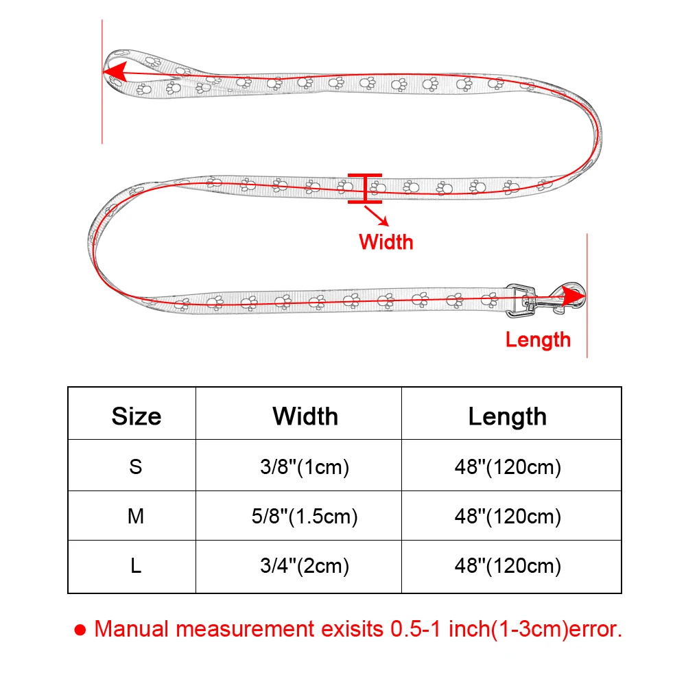 

Nylon Small Dog Leash Paw Print Pet Walking Lead 4 Color Training Leash Cats Dogs Harness Collar Leash Strap Belt Red Blue Black