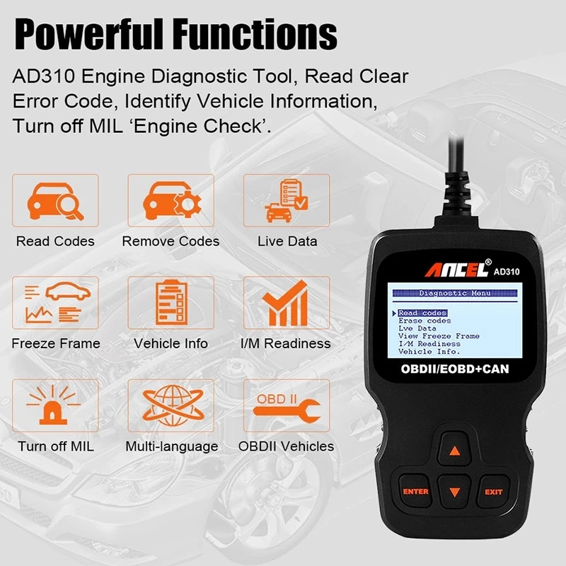 Автомобильный сканер ANCEL AD310 OBD2 считыватель кодов двигателя ЖК-дисплей