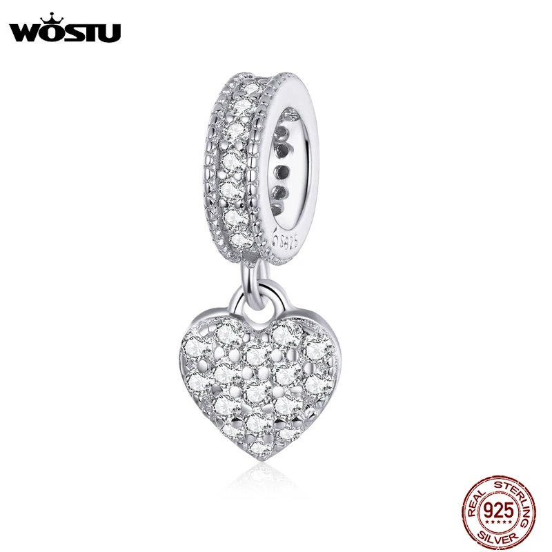 

WOSTU Brilliant Heart Dangle Charms 925 Sterling Silver Dazzling Zircon Bead Pendant Fit Original Bracelet Luxury Jewelry CTC211