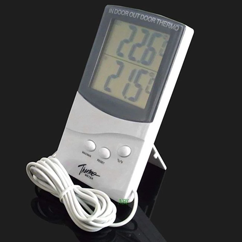 room electronic lcd max min thermometer digital indoor outdoor thermo temperature meter with probe sensor cable weather station free global shipping