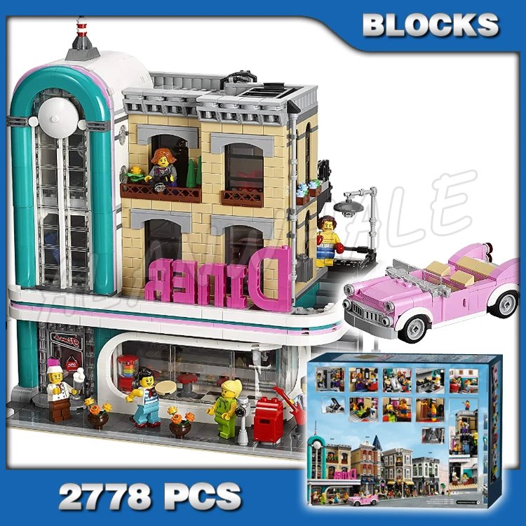 

2778 шт., уличные 3-уровневые подарочные блочные кирпичи 1950s для американского центра, столовой, ресторана, совместимы с моделями