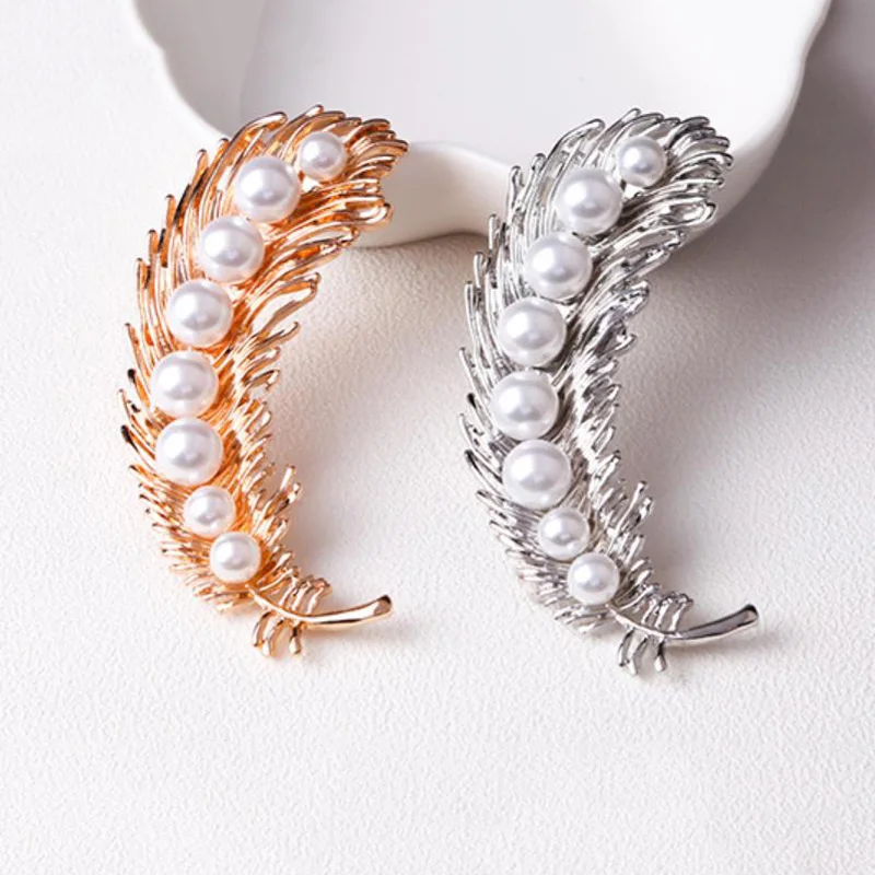 Брошь с перьями Beadsland из гладкого сплава инкрустированная жемчугом модные