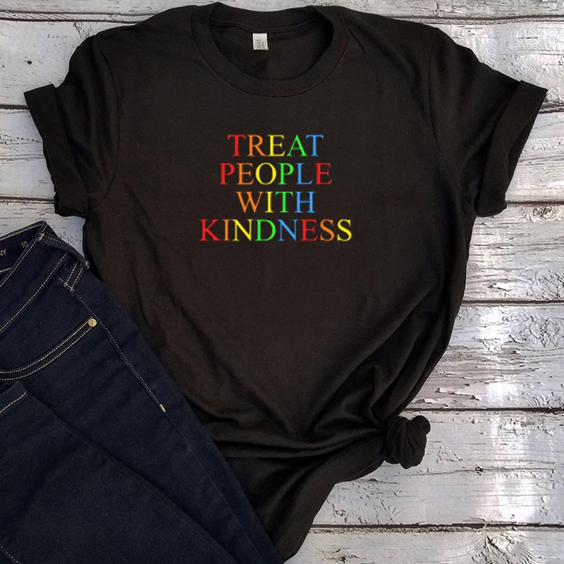 

Treat People with Kindness Tees 2021 Rainbow Vintage 2021 Tops Men Summer Plus Size Tops Print Ladies Love