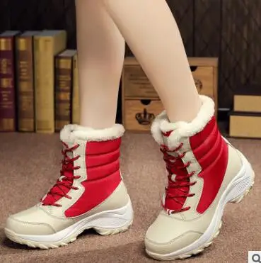 Женские высокие ботинки для снежной погоды водонепроницаемые из хлопка теплые