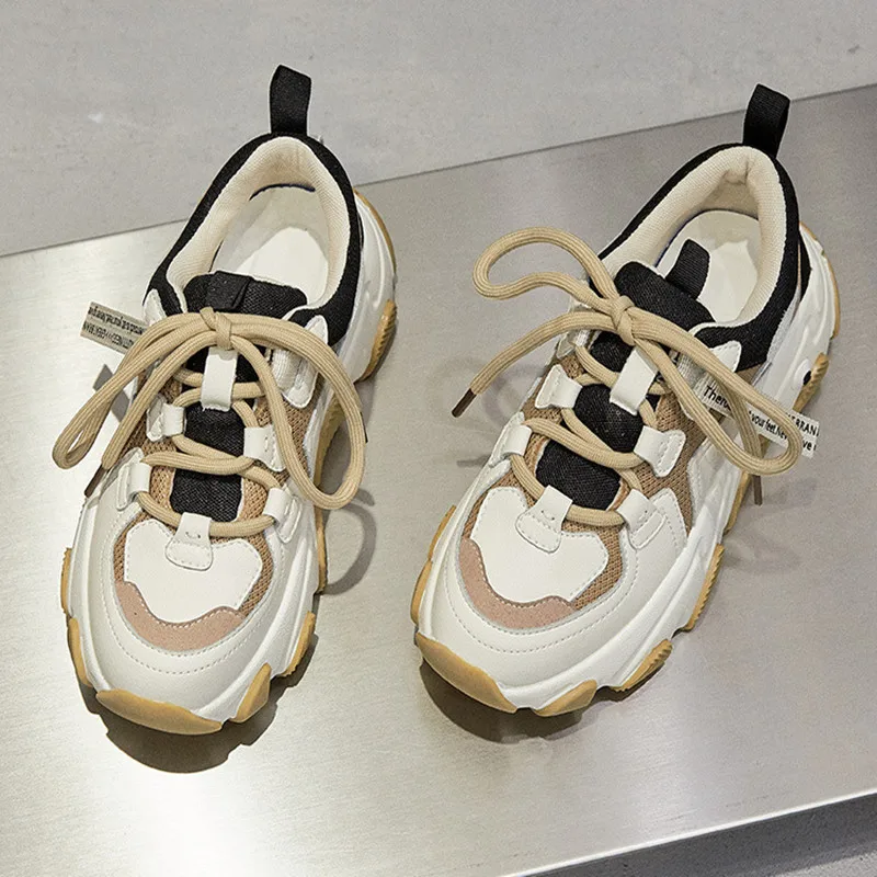 

Prova Perfetto spring mesh leather women sneakers lace up round toe platform shoes breathable fashion leather shoes for women