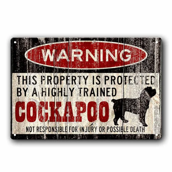 

Dog Warning Sign Funny Cockapoo Sign Vintage Tin Metal Sign Bar Club Cafe Garage Wall Decor Farm Decor Art