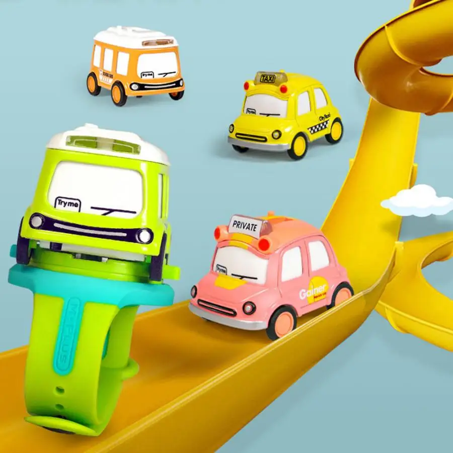 Симпатичные детские часы игрушечные мини из сплава автобус такси модель