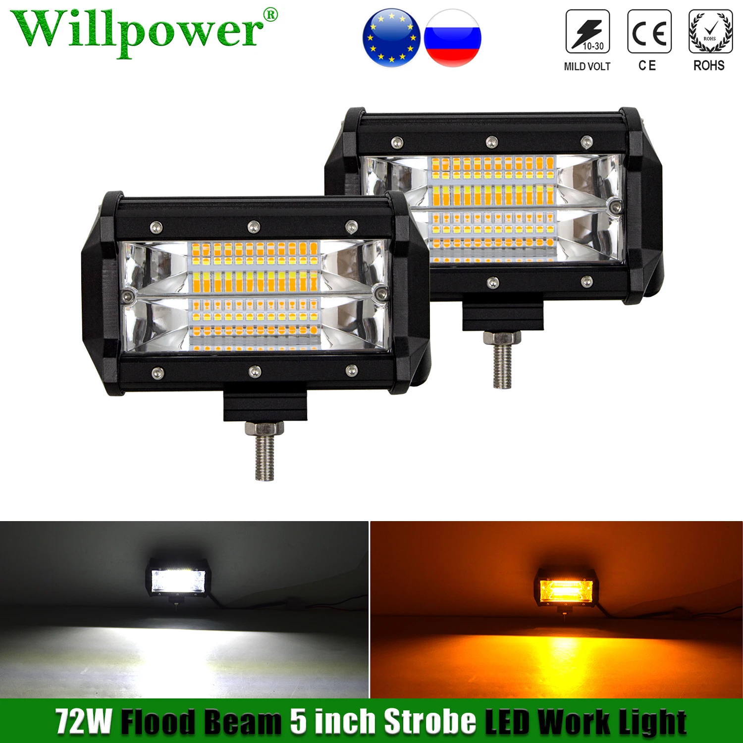 

Offroad белый янтарь 72 Вт 5 со стробоскопом светодиодный рабочий светильник для джип 4x4 грузовик с прицепом эвакуатор автомобиль двойной Цвет в...