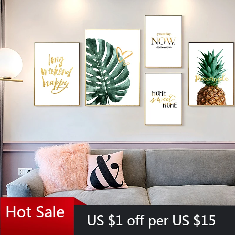 Ананас холст для живописи принт листья растений Wall Art цитаты минимализм