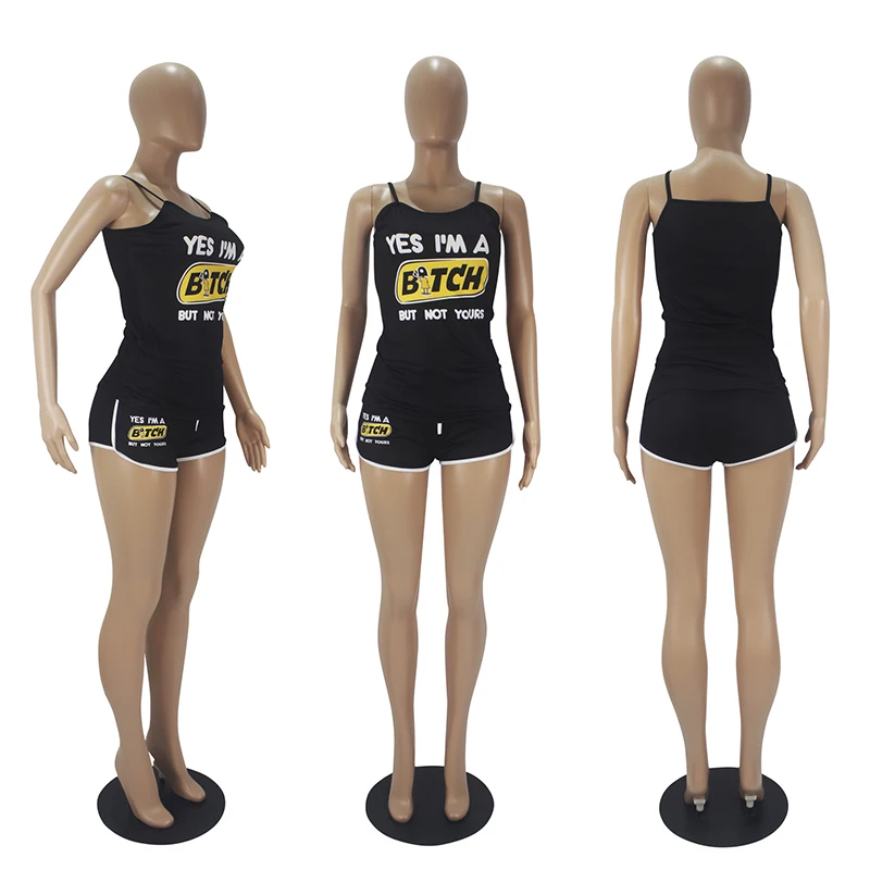 

Fashion Women Shorts Suits 2 Pieces Sets 2021 Summer Strap t shirts Top+High Waist Shorts Female Clothing Jogging Sports Suit