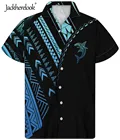 Винтажная гавайская рубашка Jackherelook в полинезийском стиле Акула, Мужская одежда, топы с коротким рукавом, футболка, летняя пляжная Свободная рубашка