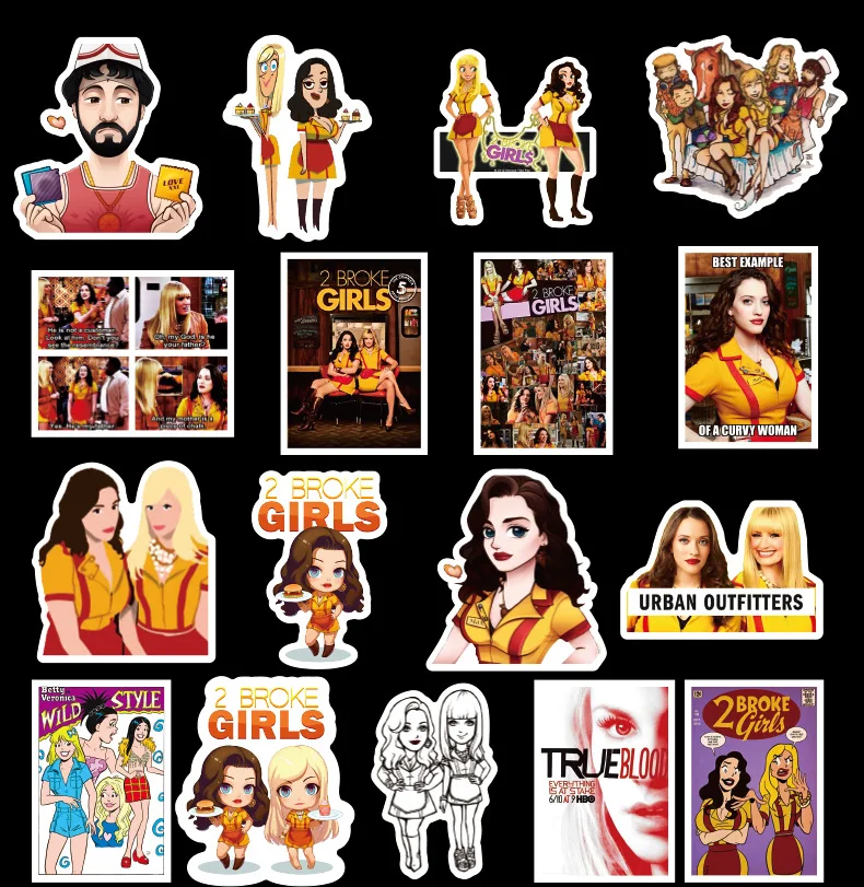 50pcs 2 Broke Girls Stickers Pack Fans Anime Vintage Paster Scrapbooking Diy Phone Laptop Collections Home Decorations Decals | Игрушки и