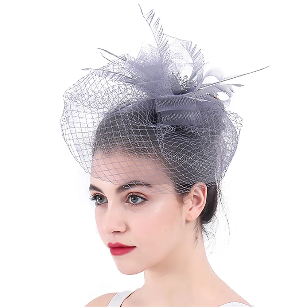 

Bridal Wedding Hat Fascinator Hair Clip Pillbox Hat Mesh Loop Feather Flower Cocktail Bride Headdress Party Headband SYF323