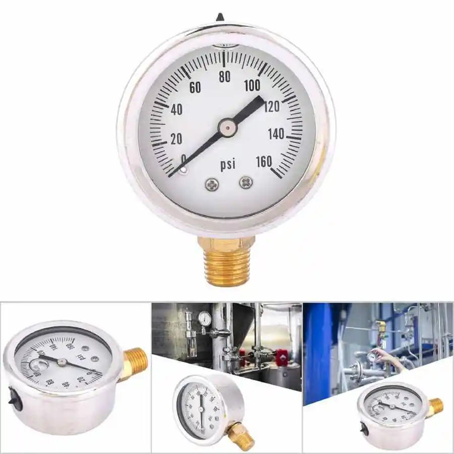 Professional Filter Water Pressure Gauge Shock-Resistant Stainless Steel with Oil 160psi NPT 1/4in Pipe Thread Reducing Valve |