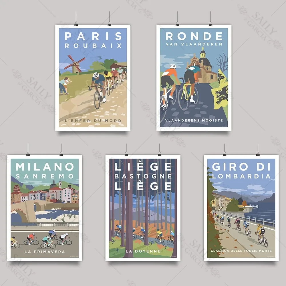 

Sports Bike Cycling Canvas Painting Vintage Tour Landscape Paris Monument Cyclist Poster Wall Art Print Pictures Home Decoration