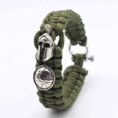 Spartan Light Green Мужской браслет со спартанским солдатом, очаровательный браслет для выживания, аварийное тактическое оборудование для выживания, Открытый браслет Кобра - Окраска металла: Spartan Light Green