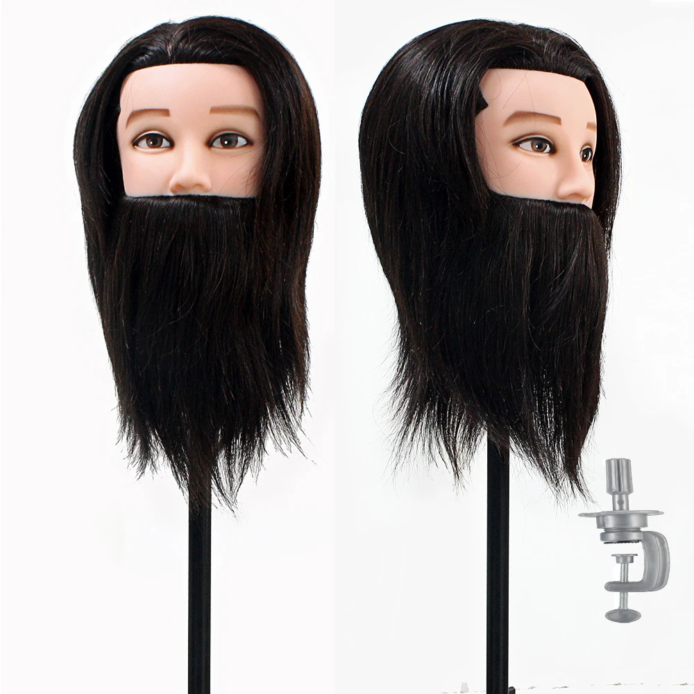 

Male 100% Real Human Hair Mannequin Practice Training Head With Beard Barber Hairdressing Manikin Doll Head For Beauty School